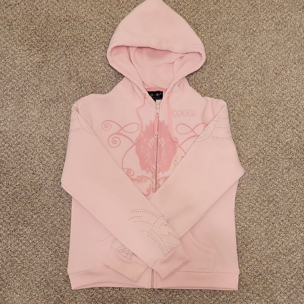 COOGI Pink Full Zip Hoodie Women's 2X Graphic Rhinestone